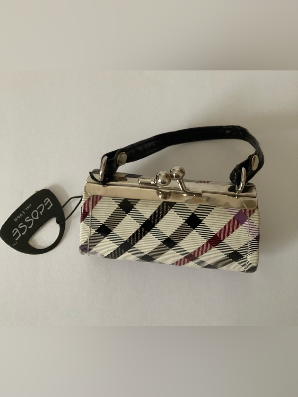Black & Cream Plaid Mini Purse Kiss-Lock